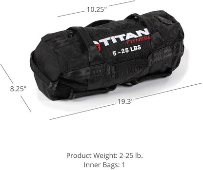 Titan Fitness 5-25 LB PRO Strongman Sandbags, Double Layer, 1050D Cordura, Black, Carry Home Gym Training