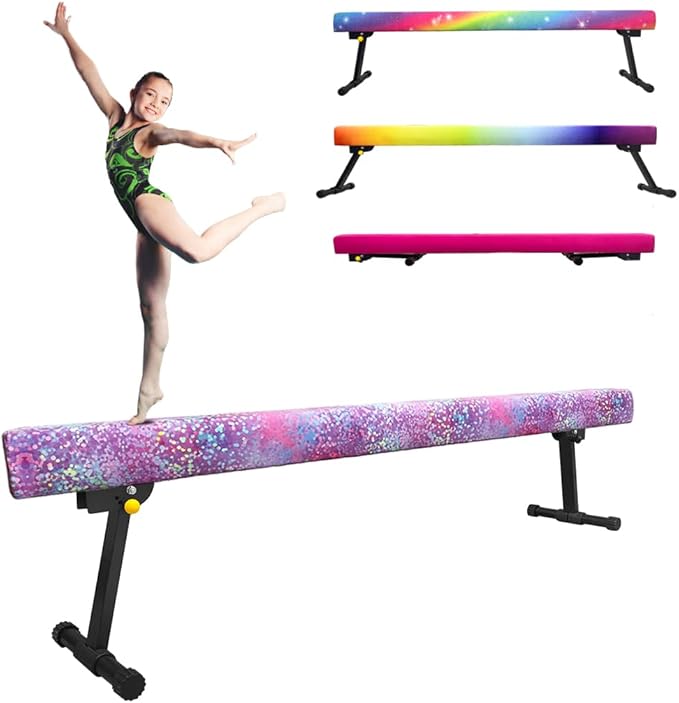 GLANT 8ft Ultrasimple Adjustable&Foldable Balance Beam,High-Low Floor Beam Suede Gymnastics Equipment,No Tool Require, Gymnastics Beam for Training&Professional HomeTraining