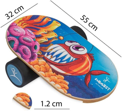 Kids Balance Board with Roller – Wooden Trainer for Children – Fun Indoor Core Strength Game – Improves Balance & Coordination – Multiple Designs