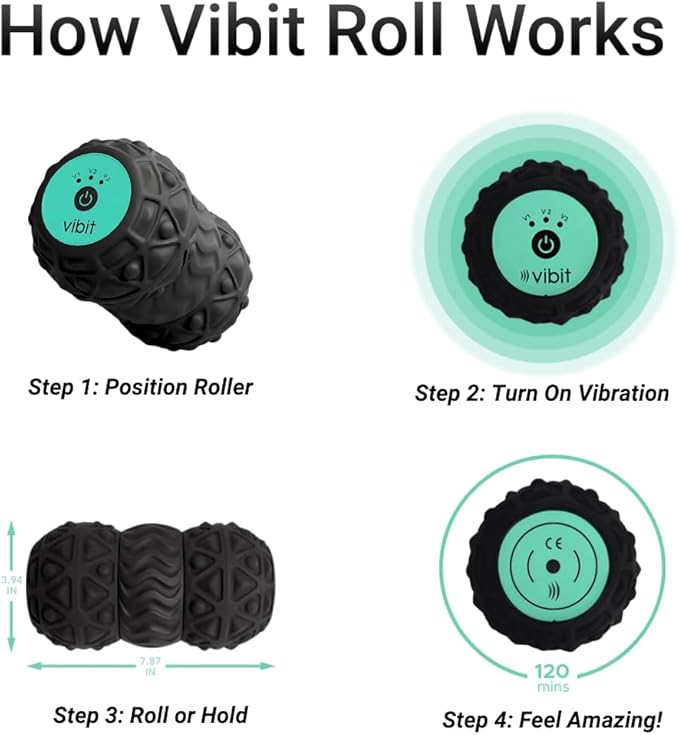 Vibit - Vibrating Massager for Plantar Fasciitis, Pain Relief and Sciatica, Foot and Body Portable Massage Roller, Deep Tissue Pain Relief from Feet to Neck, Electric, 3 Vibration Levels (Pink)