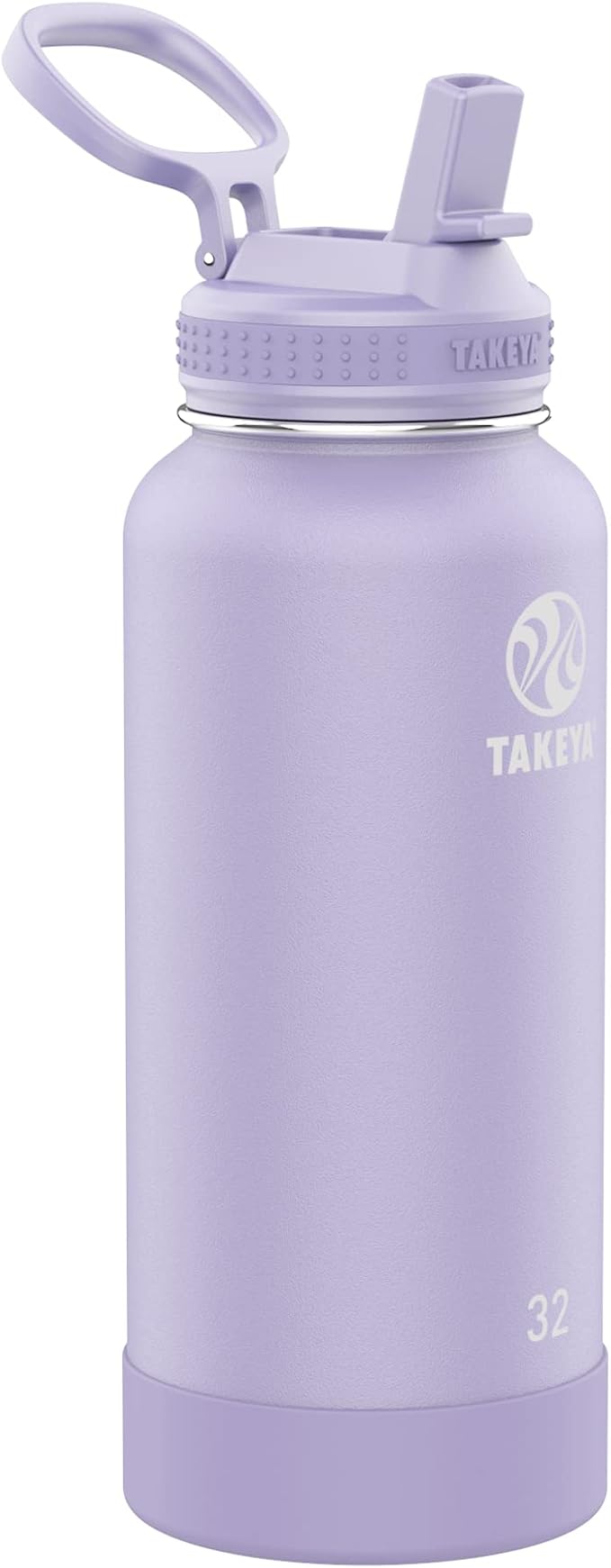 Takeya 32 oz Actives Stainless Steel Water Bottle with Straw Lid – Leakproof, Double-Wall Insulated, Keeps Drinks Cold 24 hrs/Hot 12 hrs, BPA-Free, Powder-Coated, Gym & Travel, Lavender Field