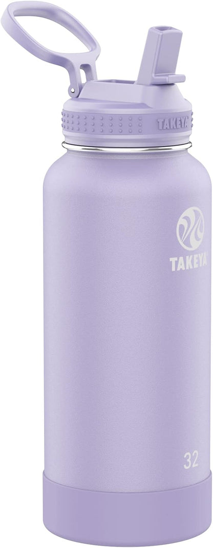 Takeya 32 oz Actives Stainless Steel Water Bottle with Straw Lid – Leakproof, Double-Wall Insulated, Keeps Drinks Cold 24 hrs/Hot 12 hrs, BPA-Free, Powder-Coated, Gym & Travel, Lavender Field