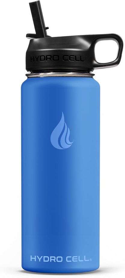 HYDRO CELL Stainless Steel Insulated Water Bottle with Straw - For Cold & Hot Drinks - Metal Vacuum Flask with Screw Cap and Modern Leakproof Sport Thermos for Adults (Denim 18oz)