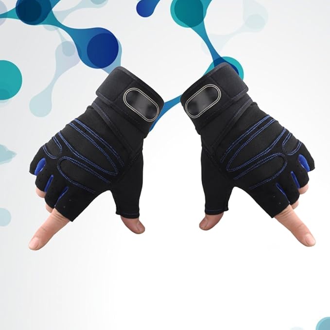 Mikinona Fitness Half-Finger Gloves for Men XL Dark Blue Cycling and Weight Lifting Gloves with Wrist Support for Fitness Training and Riding