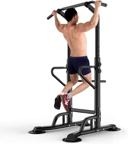 Dland Power Tower Adjustable Height Pull Up and Dip Station Multi-Function Home Strength Training Fitness Workout Station Sturdy Chin-Up Bar Stand Dip Station,Black
