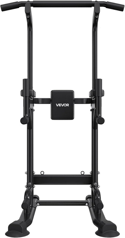 VEVOR Pull Up Bar, 330 LBS Power Tower Dip Station, Workout Dip Station with H-Shaped Stable Base & Back Pad, Adjustable 12 Level Height Free Standing Chin Up Bar for Back, 4-Level Adjustable Back Pad