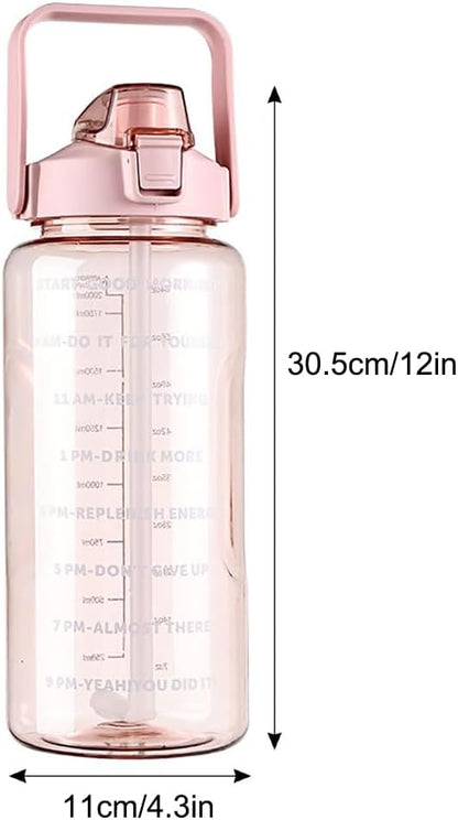 Large Capacity 2L Sports Water Bottle with Straw, Portable and Leakproof, Featuring Time Marker-Be