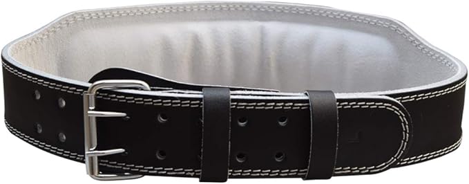 MRX Weight Lifting Belt Genuine Leather - 4 Inches Wide 8mm Thick Padded Lumbar Back Support Double Prong Powerlifting Belts Heavy Duty Deadlifts Workout Squats & Exercise Belt for Men & Women