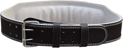 MRX Weight Lifting Belt Genuine Leather - 4 Inches Wide 8mm Thick Padded Lumbar Back Support Double Prong Powerlifting Belts Heavy Duty Deadlifts Workout Squats & Exercise Belt for Men & Women