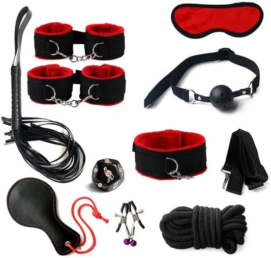 10 Piece Classic Red Nylon Fitness Set, Easy to Carry, with Manual Rope and Sleep Cover - D6