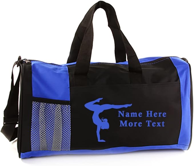 KishKesh Personalized Sport Duffel Bag – Ideal for Gymnastics, Gym, Travel, Training & Workout Essential for Female – Durable, Customizable Name & Text for Kids and Adults – Blue, 18" X 10" X 8"