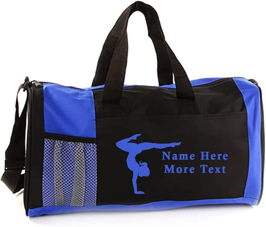 KishKesh Personalized Sport Duffel Bag – Ideal for Gymnastics, Gym, Travel, Training & Workout Essential for Female – Durable, Customizable Name & Text for Kids and Adults – Blue, 18" X 10" X 8"