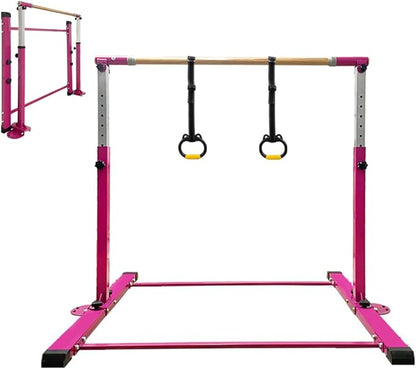Gymnastics Bar for Kids Girls Ages 3-15 with Ring for Home Indoor Training Equipment- Steady Steel Construction, Anti-Slip, Easy to Assemble, 3' to 5' Adjustable Height