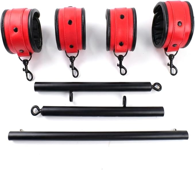 Heavy Duty Stainless Steel Expandable Spreader Bar with 4pcs PU Black--Pink Skull Pattern Detachable Adjustable Straps,Workout Bar for Home Indoor Gym Training Kit