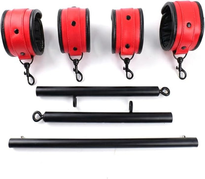 Heavy Duty Stainless Steel Expandable Spreader Bar with 4pcs PU Black--Pink Skull Pattern Detachable Adjustable Straps,Workout Bar for Home Indoor Gym Training Kit