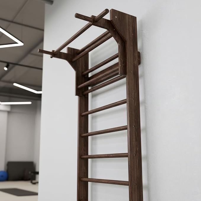 2in1 Wooden Wall Stall Bars with Pull Up bar and Dip Bar