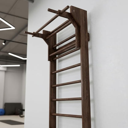 2in1 Wooden Wall Stall Bars with Pull Up bar and Dip Bar