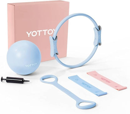 YOTTOY Pilates Ring and Ball Set, Figure 8 Resistance Bands, Stretch Bands&Guide,Pilates Equipment Set for Beginners for Home Workouts Core Strength, Yoga, Physical Therapy & Rehab