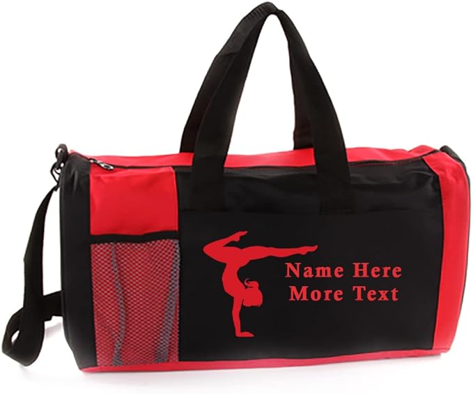 KishKesh Personalized Sport Duffel Bag – Ideal for Gymnastics, Gym, Travel, Training & Workout Essential for Female – Durable, Customizable Name & Text for Kids and Adults – Red, 18" X 10" X 8"