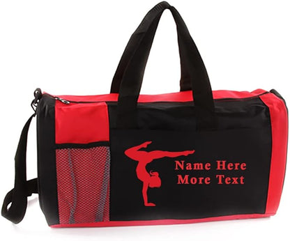 KishKesh Personalized Sport Duffel Bag – Ideal for Gymnastics, Gym, Travel, Training & Workout Essential for Female – Durable, Customizable Name & Text for Kids and Adults – Red, 18" X 10" X 8"