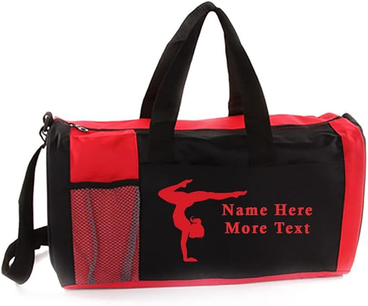 KishKesh Personalized Sport Duffel Bag – Ideal for Gymnastics, Gym, Travel, Training & Workout Essential for Female – Durable, Customizable Name & Text for Kids and Adults – Red, 18" X 10" X 8"