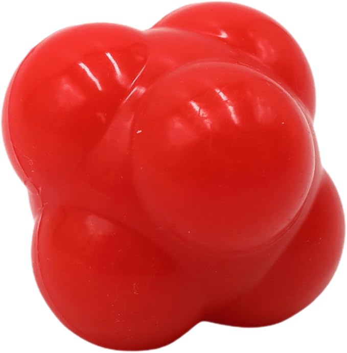 Hexagonal Reaction Training Ball Red Silicone 68Mm High Bounce Agility Fitness Ball for Hand-Eye Coordination and Speed Training in Baseball and Goalkeeper Exercises