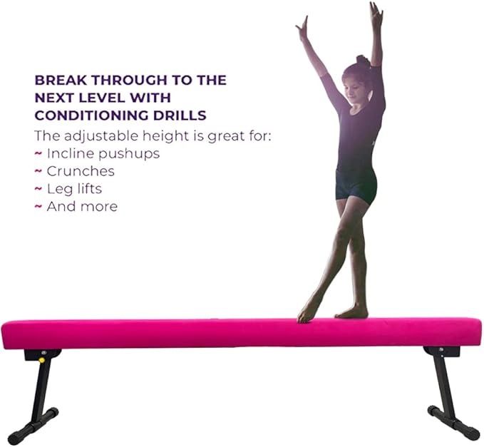 6ft Ultrasimple Adjustable&Foldable Balance Beam,High-Low Floor Beam Suede Gymnastics Equipment,No Tool Require, Gymnastics Beam for Training&Professional HomeTraining