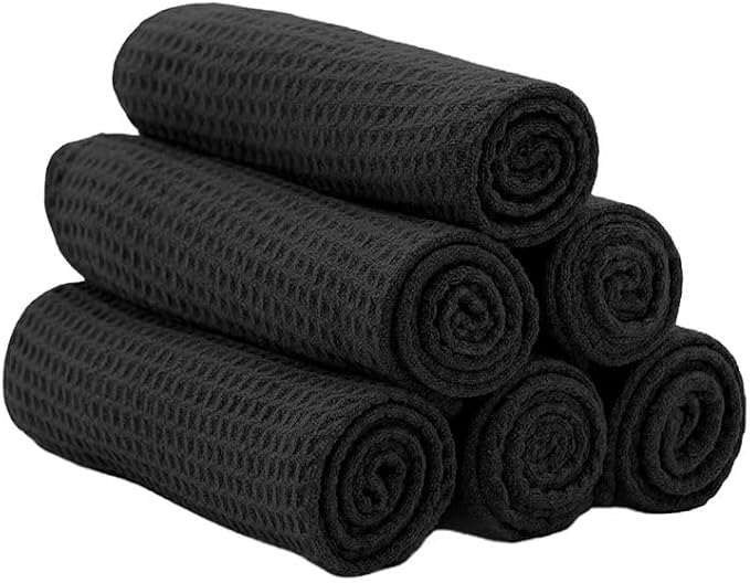 Quick D. Microfiber Gym Towels 16x27 Inch – 5 Pack, Quick Dry, Soft & Absorbent Workout Towels for Gym, Sports & Fitness (Honeycomb Black)