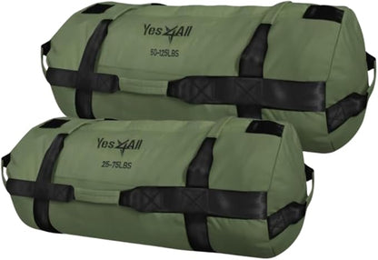 Yes4All Sandbags for Working Out, Adjustable Sand Bags for Weight Training with Handles, Combo Army Green (M + L)