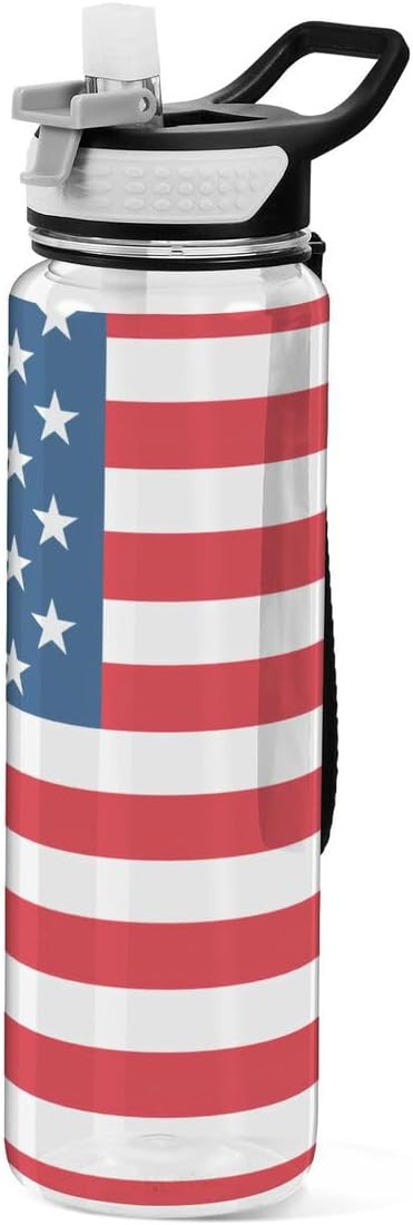 ALAZA American Flag Striped Sports Water Bottle with Straw Tritan Drink Bottle 32 oz BPA Free Reusable for Travel Outdoor Fitness