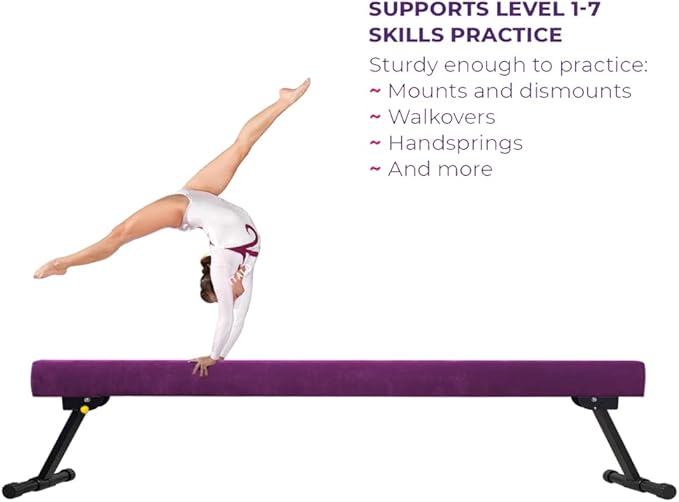 6ft Ultrasimple Adjustable&Foldable Balance Beam,High-Low Floor Beam Suede Gymnastics Equipment,No Tool Require, Gymnastics Beam for Training&Professional HomeTraining