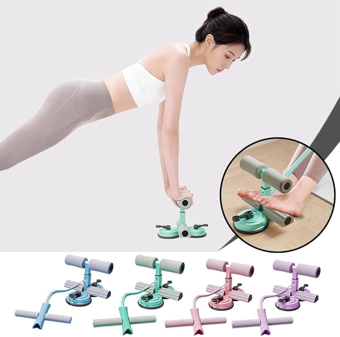 Sit Up Bar with Dual Suction Cups, 3-Level Adjustable Height Ab Workout Equipment for Home Gym, Double-Layer NBR Foam Pad for Foot Holder, Portable Core Strength Trainer for Men Women