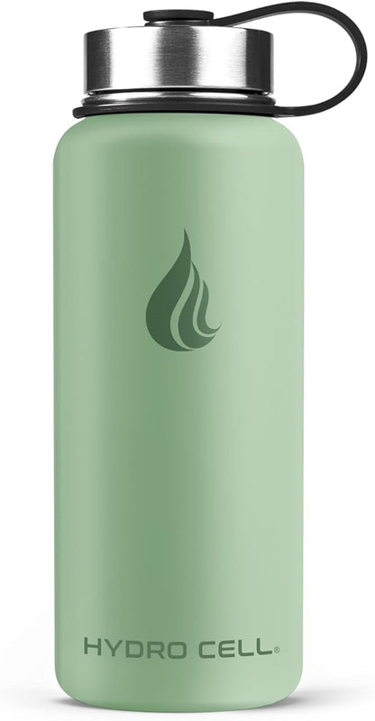 HYDRO CELL Stainless Steel Insulated Water Bottle with Straw - For Cold & Hot Drinks - Metal Vacuum Flask with Screw Cap and Modern Leakproof Sport Thermos for Adults (Sage 32oz)