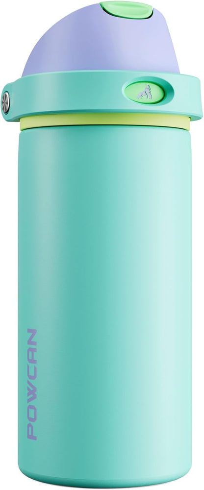 POWCAN 18 oz Insulated Water Bottle: 2-in-1 Push-Button Spout & Quick-Flip Straw, Leakproof, Cold 24Hrs, Fits Car Cup Holder, Stainless Steel Sports Water Bottle, Gift for Women, Girls (Sea Princess)