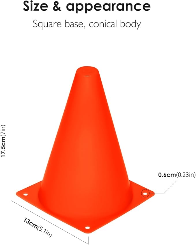 REEHUT 7.5 Inch Plastic Sport Training Traffic Cone (Set of 12, Orange)