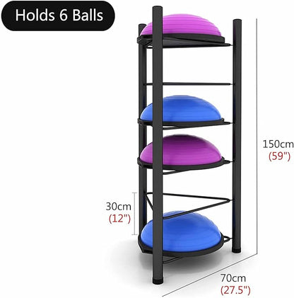 Indoor Balls Display Stand Home Fitness Gym/Workout Room Balance Ball Trainer Storage Rack Stand, Floor Standing Half Yoga Exercise Ball for Garage Organizer, No Ball