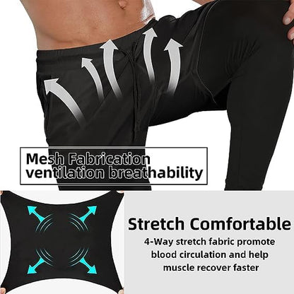 OEBLD Mens 2 in 1 Athletic Running Pants Quick Dry Gym Workout Shorts for Men Compression Pants with Pockets