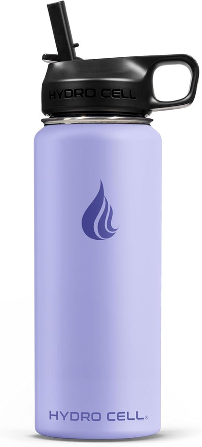 HYDRO CELL Stainless Steel Insulated Water Bottle with Straw - For Cold & Hot Drinks - Metal Vacuum Flask with Screw Cap and Modern Leakproof Sport Thermos for Adults (Lilac 18oz)