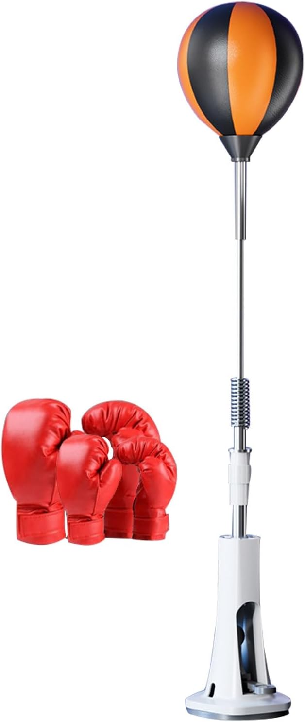 Speed Punch Ball with Stand Boxing Reflex Ball Punching Bag with Gloves Adjustable Height 130~150cm Boxing Bar Training Kit for Adults, Teens & Kids