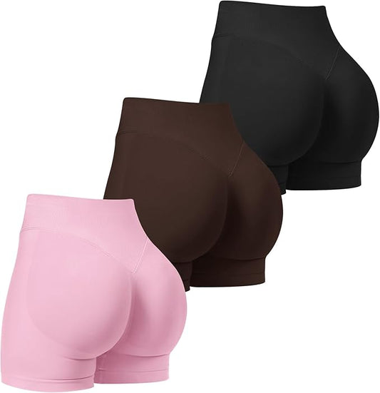 TDIFFUN Women Workout Shorts 3 Pack Gym Seamless Scrunch Butt Lifting Impact High Waist Yoga Biker Booty Athletic Shorts