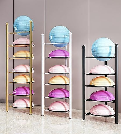 Half Balance Ball Trainer Holder - 3/5/6/7 Tier Fitness Rack for Home Gym, Yoga Balls, Basketball & Bowling Equipment Storage, Corner Organizer for Workout Essentials
