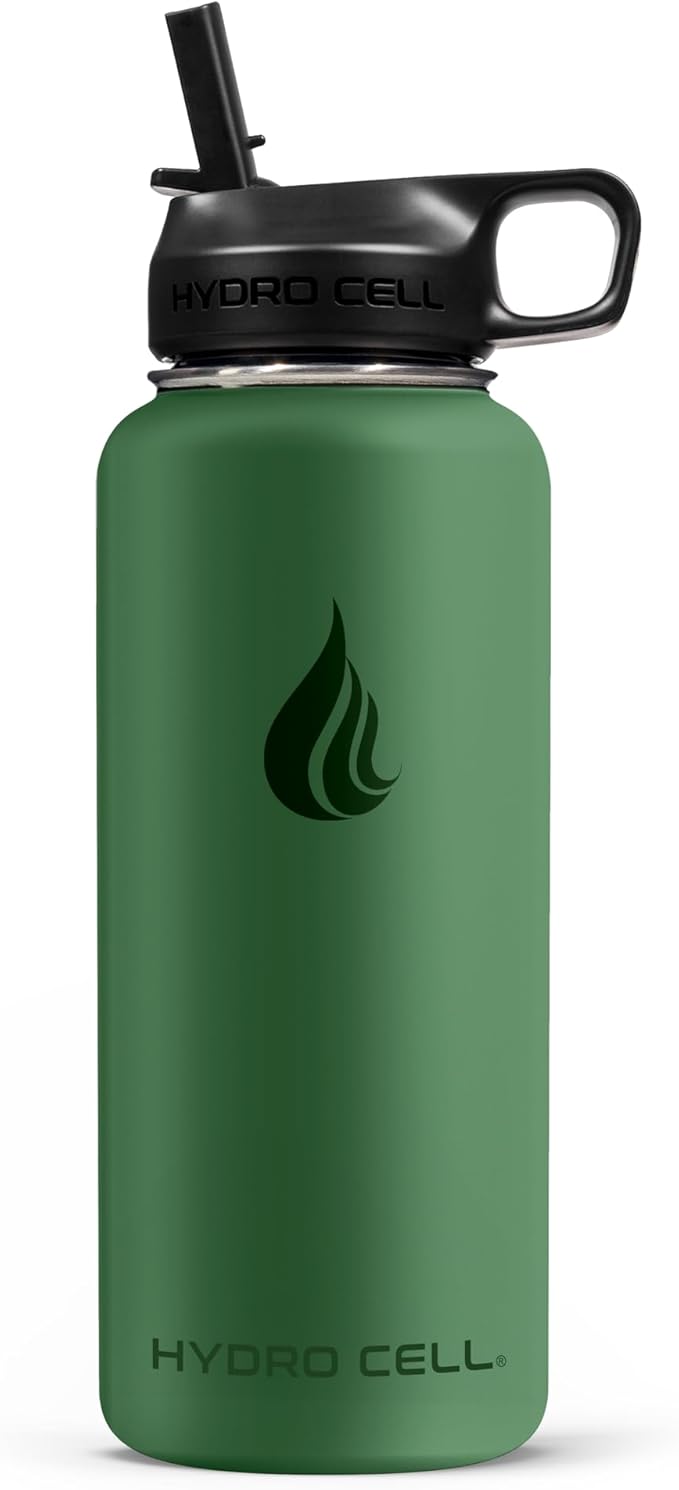 HYDRO CELL Stainless Steel Insulated Water Bottle with Straw - For Cold & Hot Drinks - Metal Vacuum Flask with Screw Cap and Modern Leakproof Sport Thermos for Adults (Forrest 32oz)