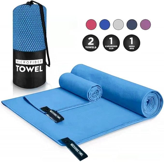 Microfiber Towel Travel Sports Towel,High Water Absorption, Lightweight, for Fitness Yoga, Swimming,Travel,Camping etc (Blue, S 32"x12")