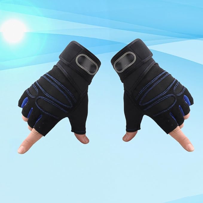 Mikinona Fitness Half-Finger Gloves for Men XL Dark Blue Cycling and Weight Lifting Gloves with Wrist Support for Fitness Training and Riding