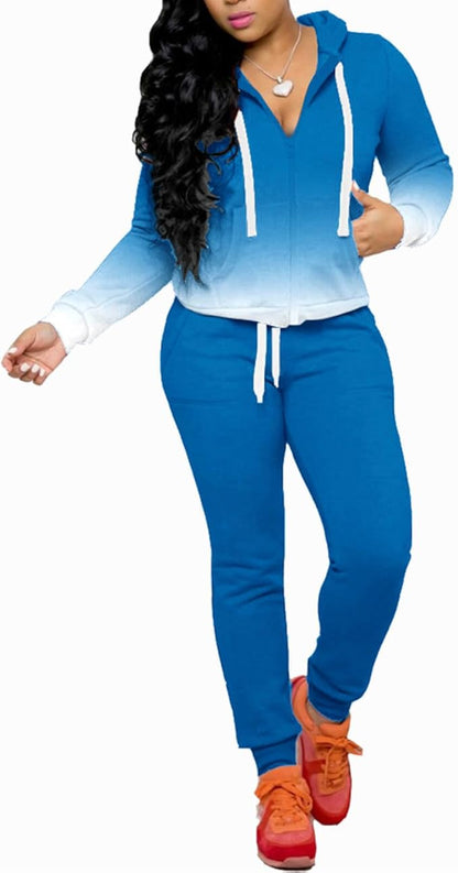 CLOCOR Track Suits for Women Set - Casual 2 Piece Outfits Sweatsuit Pocket Hoodies Long Sleeve with Patchwork Pants Set