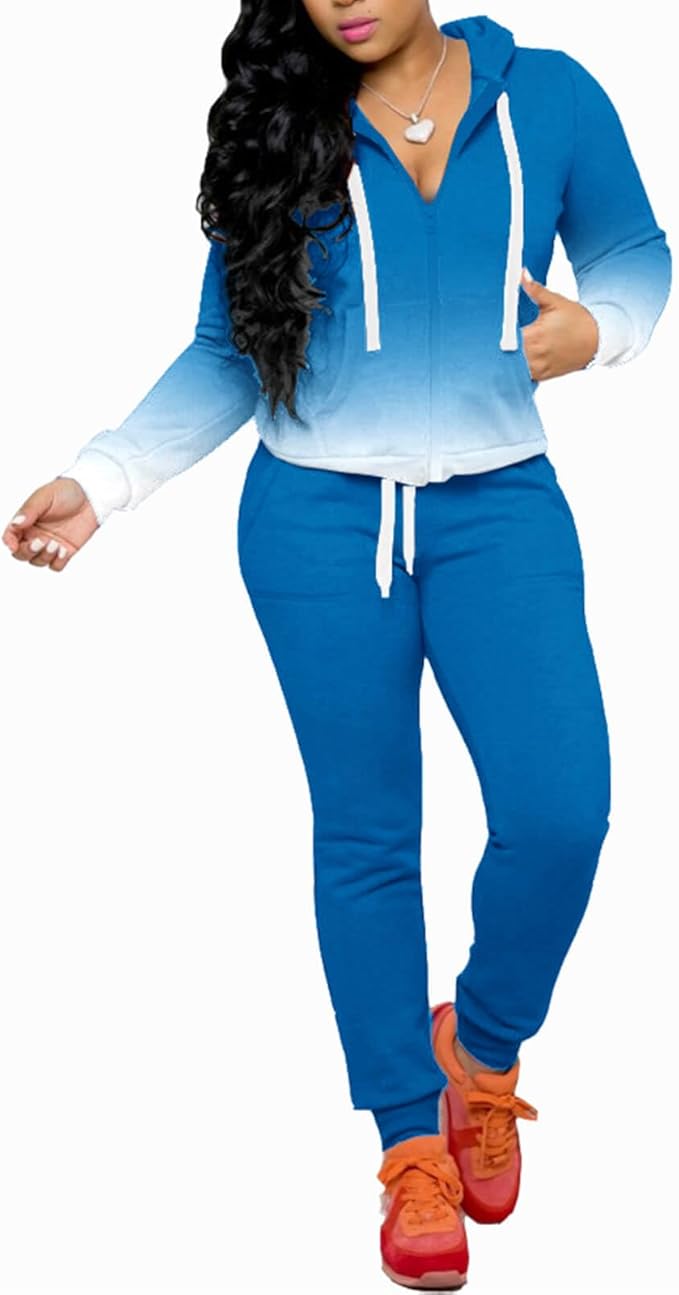 CLOCOR Track Suits for Women Set - Casual 2 Piece Outfits Sweatsuit Pocket Hoodies Long Sleeve with Patchwork Pants Set