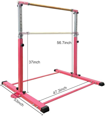 Gymnastics Bar for Kids Girls Ages 3-15 with Ring for Home Indoor Training Equipment- Steady Steel Construction, Anti-Slip, Easy to Assemble, 3' to 5' Adjustable Height