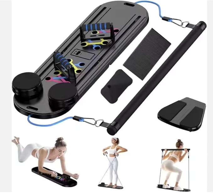 Pilates Board, Foldable Pilates Reformer Set for Home Workout with Timer, 6-in-1 Multifunctional Portable Reformer Pilates Machine at Home Pilates Equipment for Fitness, Exercise, Abs, Core Training