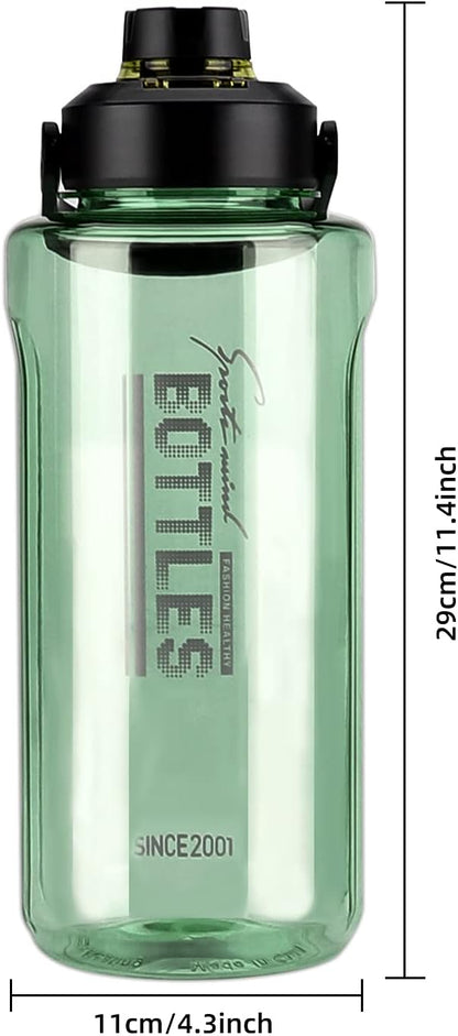 Half Gallon/64oz Water Bottle With Handle, 2L Leak proof BPA Free Fitness Sports Water Jug, Ensure You Drink Enough Water Daily for Gym and Outdoor Sports(Green)