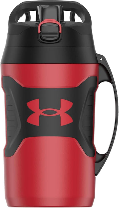 Under Armour Half Gallon Water Bottle Insulated, 64oz Insulated Water Bottle with Handle, Fence Hook, Leak Resistant, for Baseball, Football & More, Red/Black